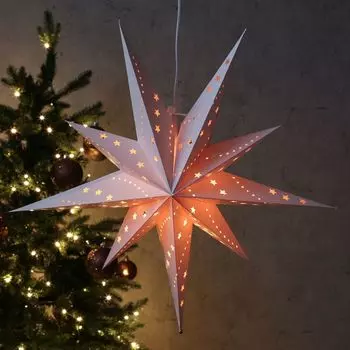 Бумажная звезда ЭММА - подвесная - 9-конечная - Г: 58см - вкл. розетку Е14 и кабель - белая MARELIDA, белый