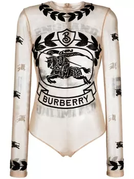 Burberry боди EKD из тюля с вышивкой, нейтральный цвет
