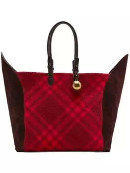 Burberry большая сумка-тоут Shield со вставками в клетку, красный