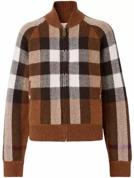 Burberry бомбер вязки интарсия в клетку, коричневый