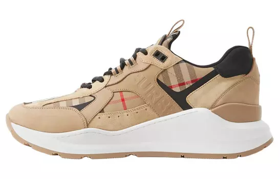 Burberry Check Leather And Suede Sneaker Archive Beige