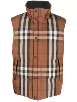 Burberry дутый жилет в клетку Vintage Check, коричневый