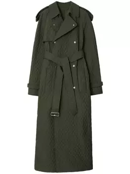 Burberry двубортный стеганый тренч, зеленый