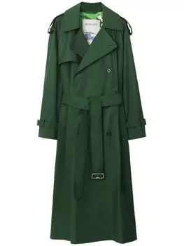 Burberry двубортный тренч с поясом, зеленый