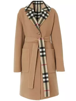 Burberry двустороннее шерстяное пальто в клетку, нейтральный цвет