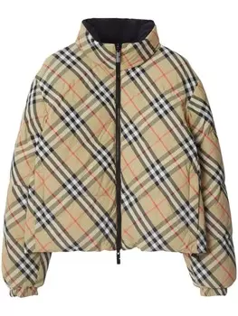 Burberry двусторонний пуховик в клетку, нейтральный цвет