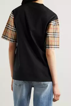 BURBERRY + футболка NET SUSTAIN из хлопкового джерси с поплиновой отделкой в клетку, черный