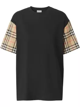 Burberry футболка с рукавами в клетку Vintage Check, черный