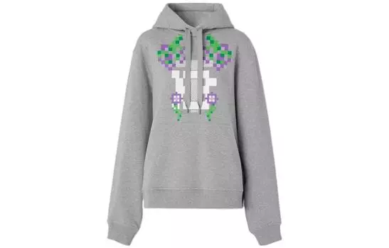 Burberry Хлопковая толстовка с капюшоном и принтом монограммы X Minecraft, бледно-серый меланж