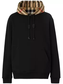 Burberry худи с клетчатым капюшоном, черный