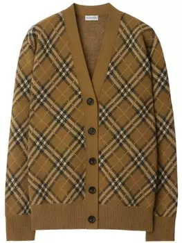 Burberry кардиган из шерсти и мохера в клетку, коричневый