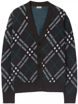 Burberry кардиган с V-образным вырезом и принтом в клетку, серый
