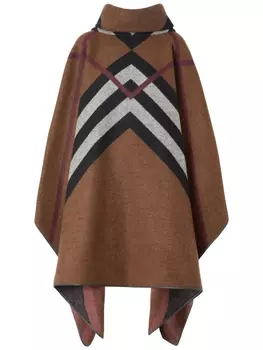 Burberry кашемировое пончо с узором Chevron Check, коричневый