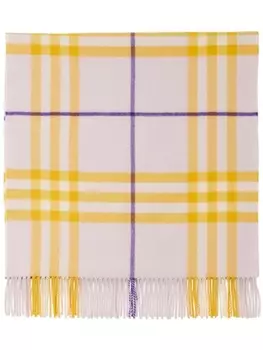 Burberry кашемировый клетчатый шарф с бахромой, розовый