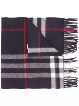 Burberry кашемировый шарф в клетку с бахромой, синий