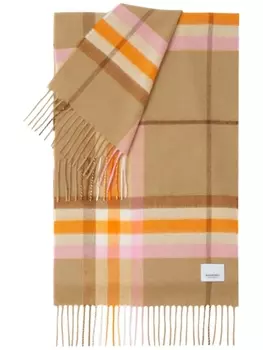 Burberry кашемировый шарф в клетку с бахромой, коричневый