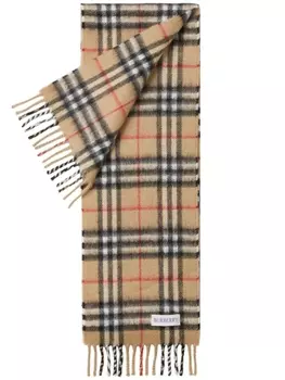 Burberry кашемировый шарф в клетку с бахромой, нейтральный цвет