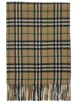 Burberry кашемировый шарф в клетку с бахромой, нейтральный цвет