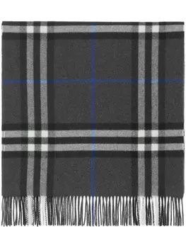 Burberry кашемировый шарф в клетку с бахромой, серый