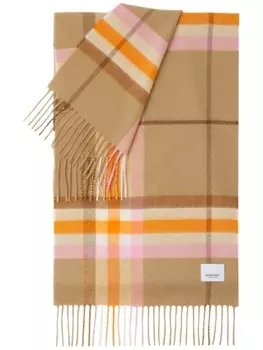 Burberry кашемировый шарф в клетку с бахромой, коричневый
