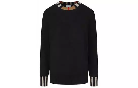 Burberry Кашемировый свитер Icon Stripe Trim, черный