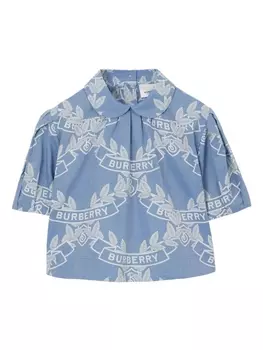Burberry Kids блузка из ткани шамбре с принтом, синий