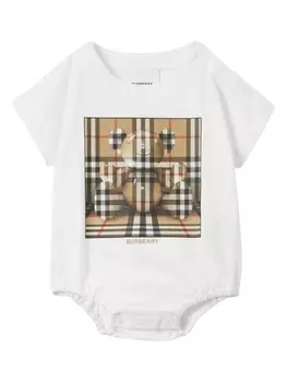 Burberry Kids боди с принтом Check Thomas Bear, белый