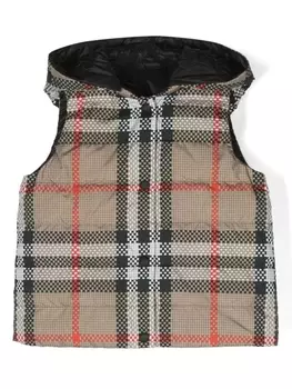 Burberry Kids дутый жилет в клетку, коричневый