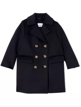 Burberry Kids двубортное пальто с драпировкой, синий