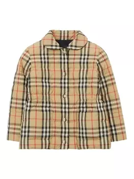 Burberry Kids двусторонний пуховик в клетку, нейтральный цвет