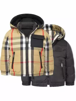 Burberry Kids двусторонний пуховик в клетку, нейтральный