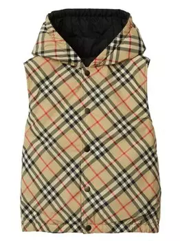 Burberry Kids двусторонний жилет в клетку Vintage Check с капюшоном, нейтральный цвет