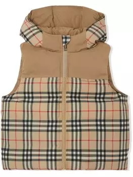 Burberry Kids двусторонний жилет в клетку Vintage Check с капюшоном, нейтральный цвет