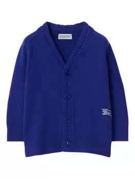 Burberry Kids eKD-вышитый шерстяной кардиган, синий