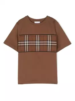 Burberry Kids футболка с клетчатой вставкой, коричневый