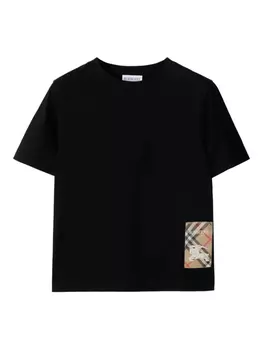 Burberry Kids футболка с нашивкой в клетку, черный