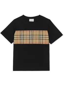 Burberry Kids футболка со вставкой в клетку Vintage Check, черный