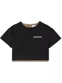 Burberry Kids футболка со вставкой в клетку Vintage Check, черный