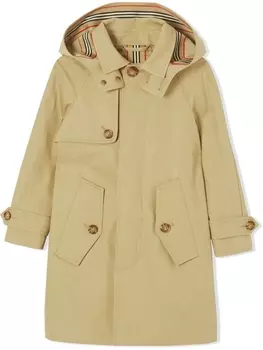 Burberry Kids габардиновый тренч с капюшоном, нейтральный цвет