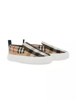Burberry Kids кеды в клетку, нейтральный цвет