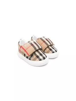 Burberry Kids кеды в клетку тартан на липучках, коричневый
