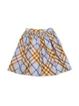 Burberry Kids клетчатая плиссированная шелковая юбка, синий