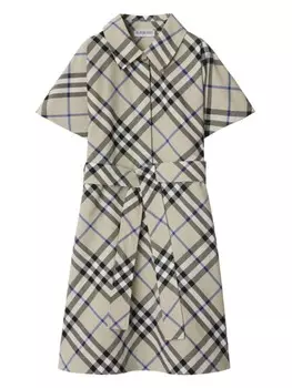 Burberry Kids клетчатое хлопковое платье-рубашка, серый