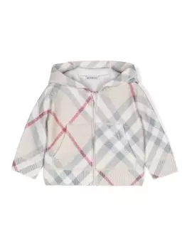 Burberry Kids клетчатое худи на молнии, белый