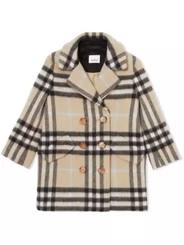 Burberry Kids клетчатое пальто строгого кроя, нейтральный цвет