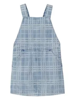 Burberry Kids клетчатое платье из денима, синий