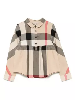 Burberry Kids клетчатое платье, коричневый