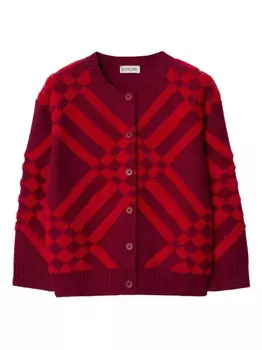 Burberry Kids клетчатый кардиган с круглым вырезом, красный