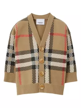 Burberry Kids клетчатый кардиган с V-образным вырезом, коричневый