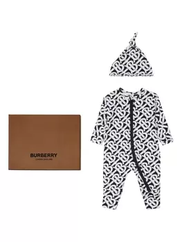 Burberry Kids комплект из комбинезона и шапки с монограммой, черный